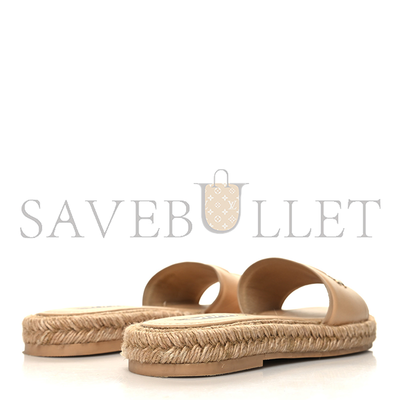 CHANE LAMBSKIN CC EMBOSSED ESPADRILLE MULE SANDALS BEIGE G39778